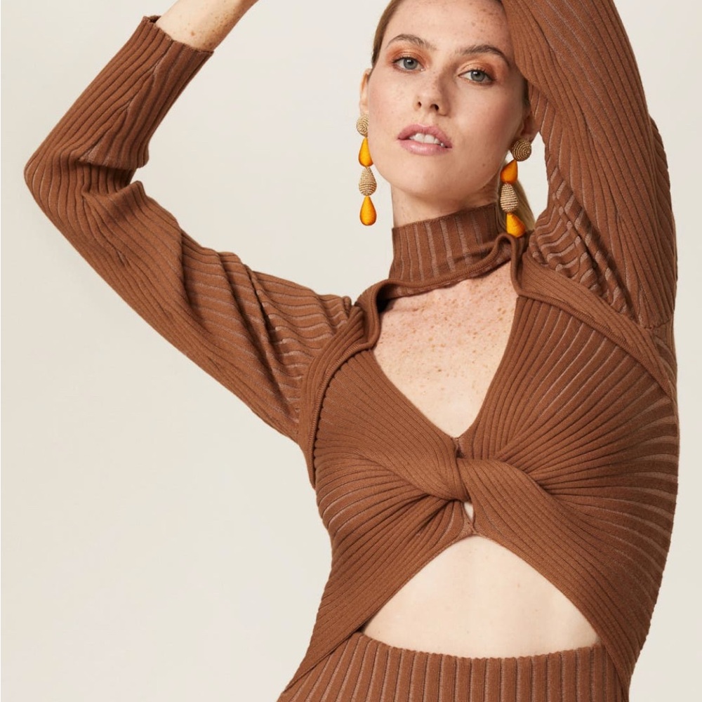 AMUR Guadalupe Brown Ribbed Cut-Out Sweater-dress Size M